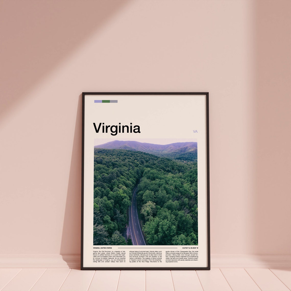 Virginia Blue Ridge Forest Road Aerial View Minimal Travel Poster - Image 4