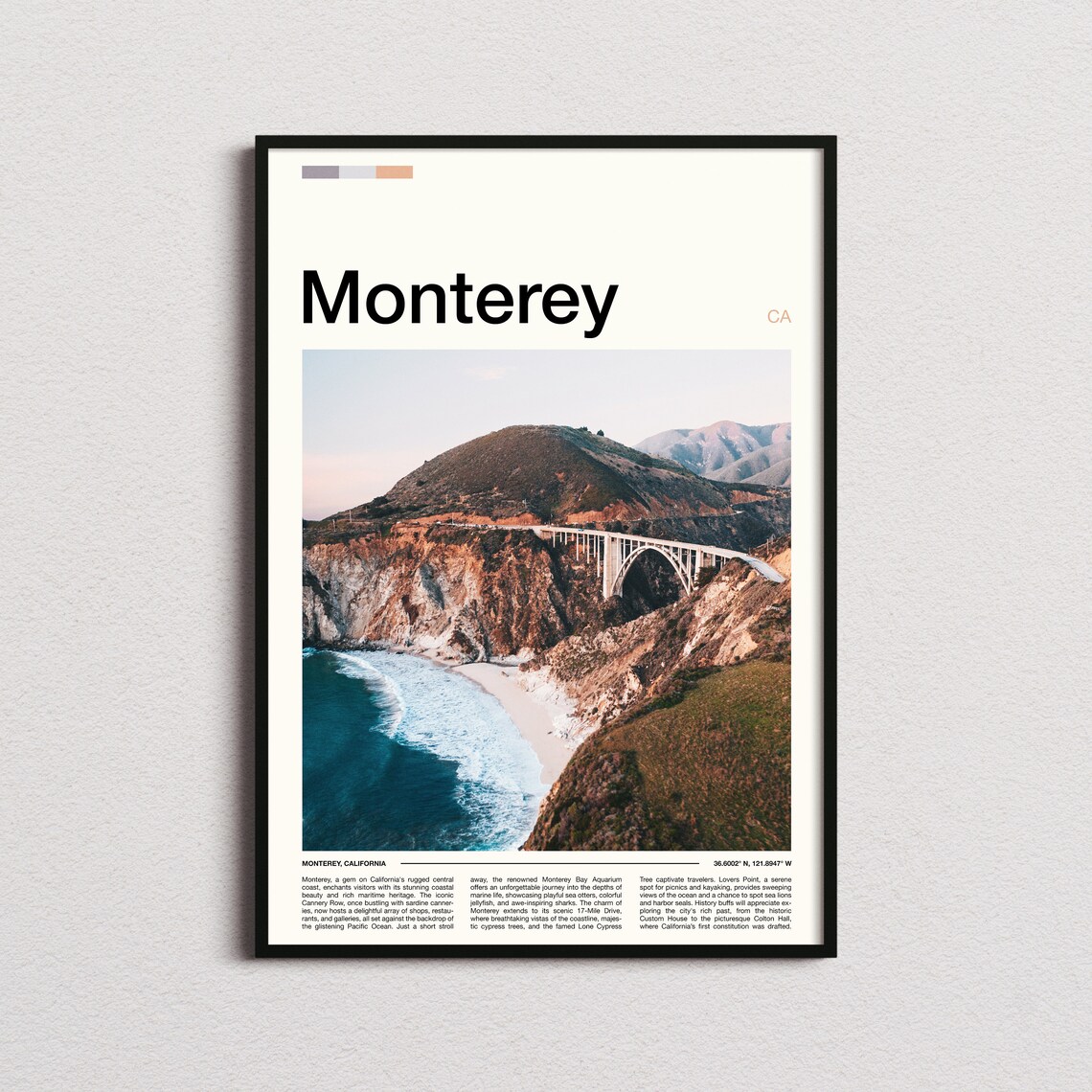 Monterey California Bixby Bridge Cove Aerial Ocean View Travel Poster