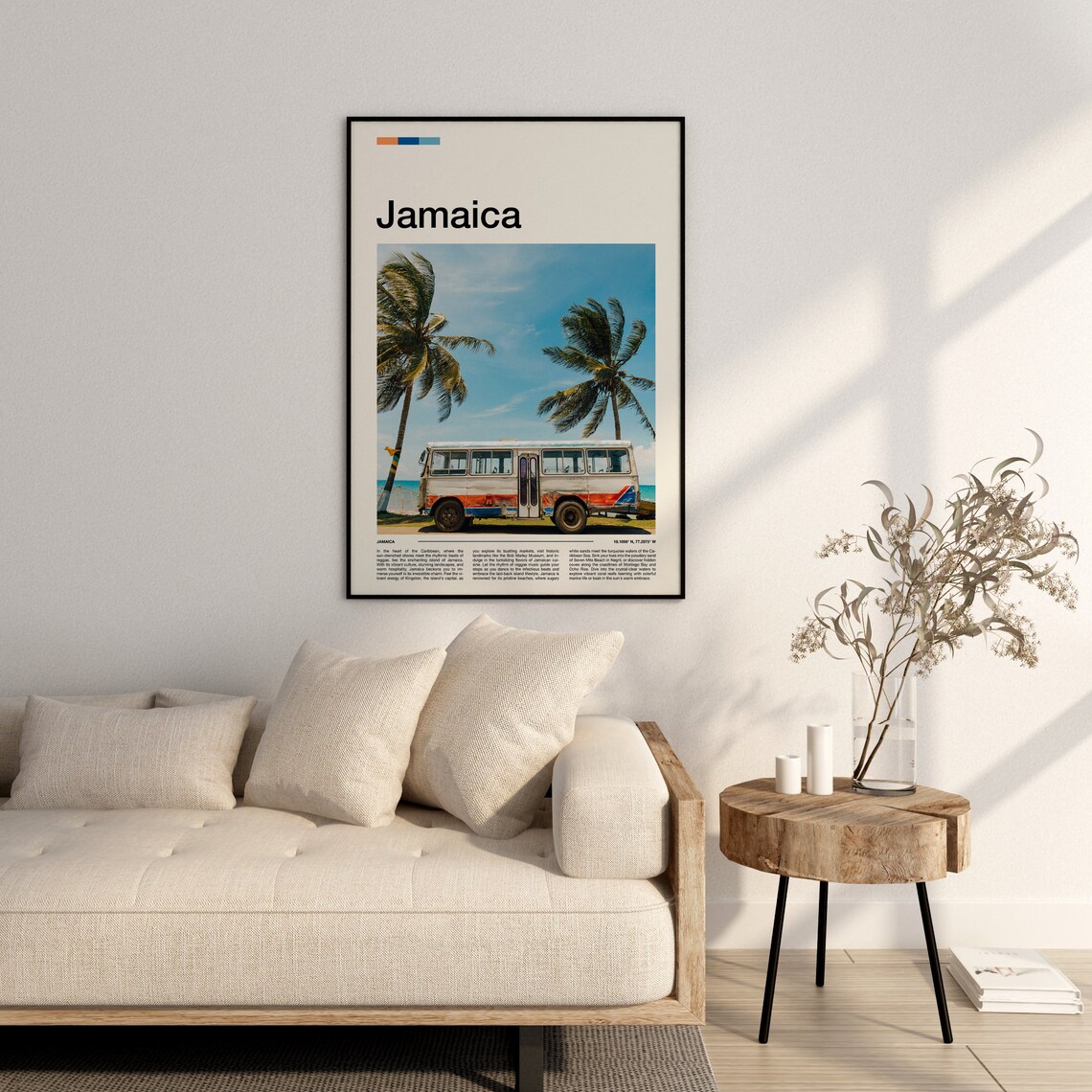 Jamaica Caribbean Palm Trees Vintage Bus Beach Scene Art Poster - Image 3