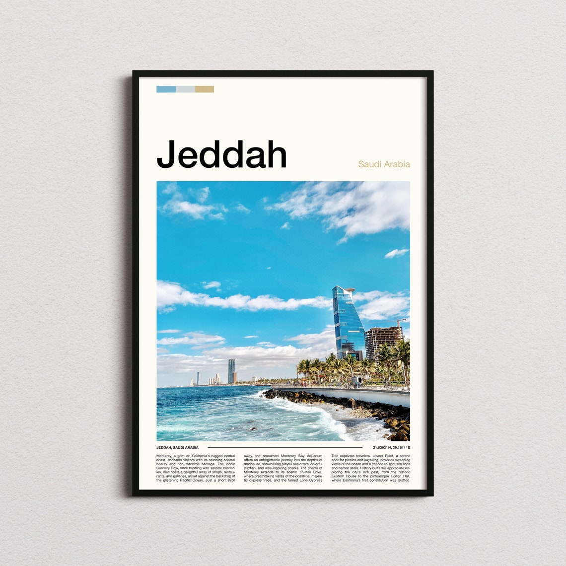 Jeddah Saudi Arabia Corniche Shoreline Modern Skyline Travel Poster