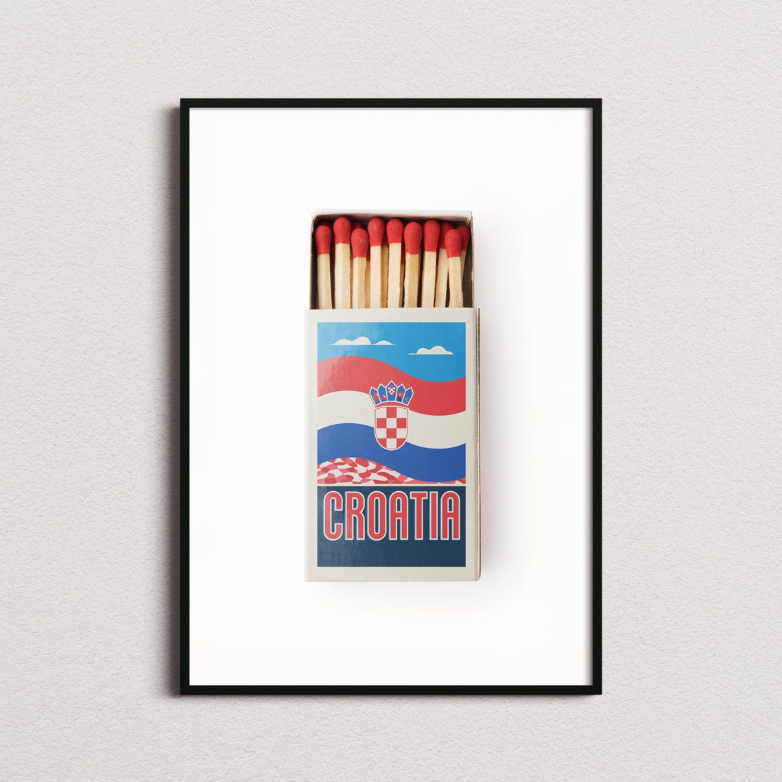 Croatia Flag Matchbox Label Art with Retro Vintage Style Poster