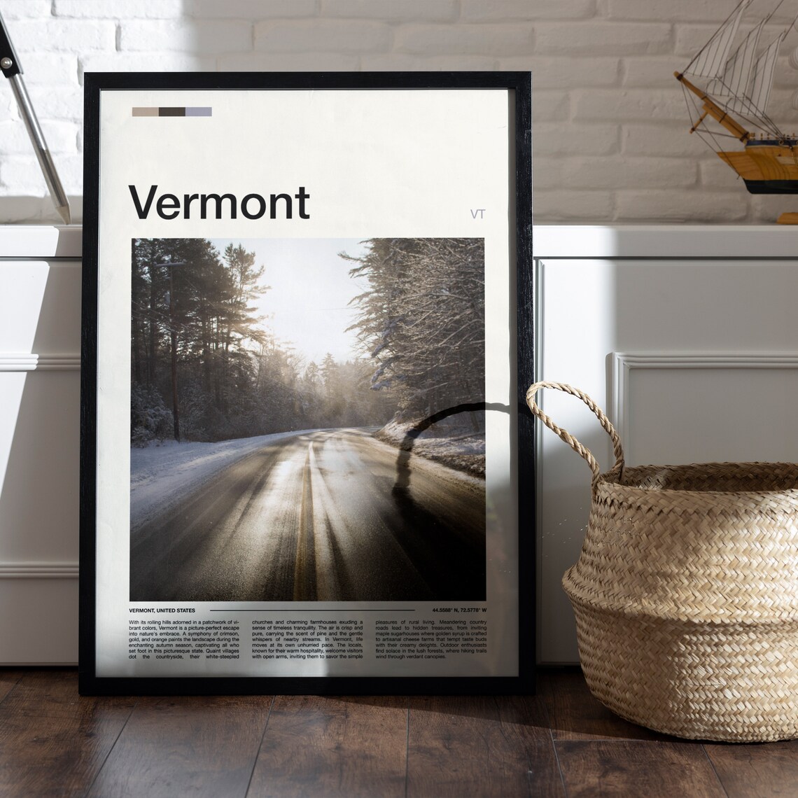 Vermont Snowy Forest Road in Winter Sunlight Nature Photography Poster - Image 5