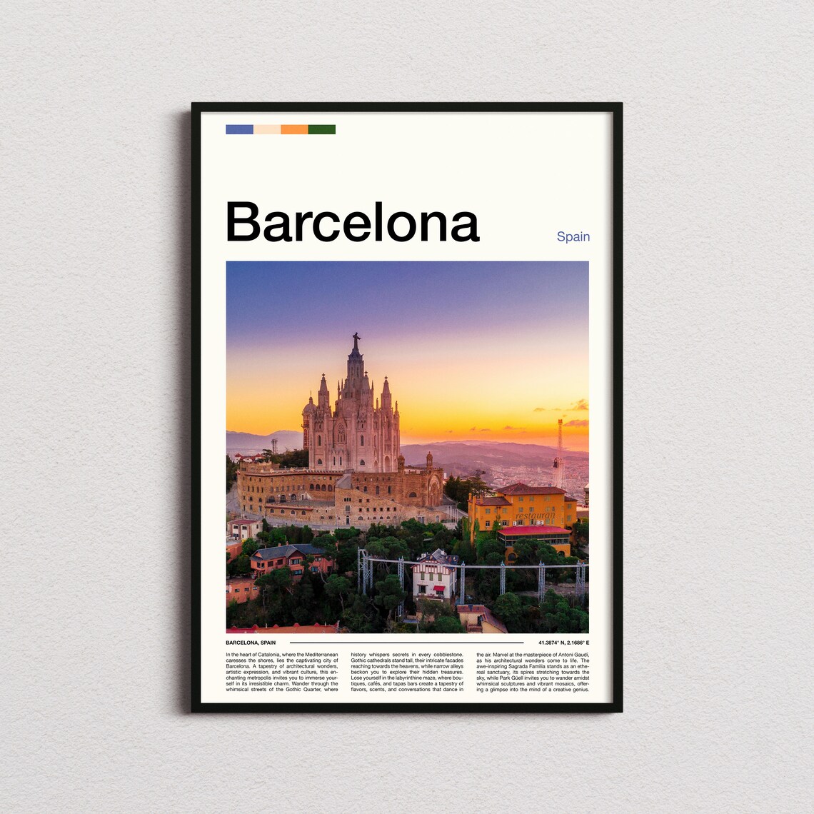 Barcelona Spain Sunset Over The Sacred Heart Church On Tibidabo Poster