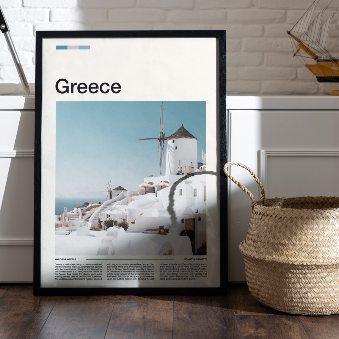 Mykonos Greece Whitewashed Village Windmill Cyclades Island Poster - Image 5