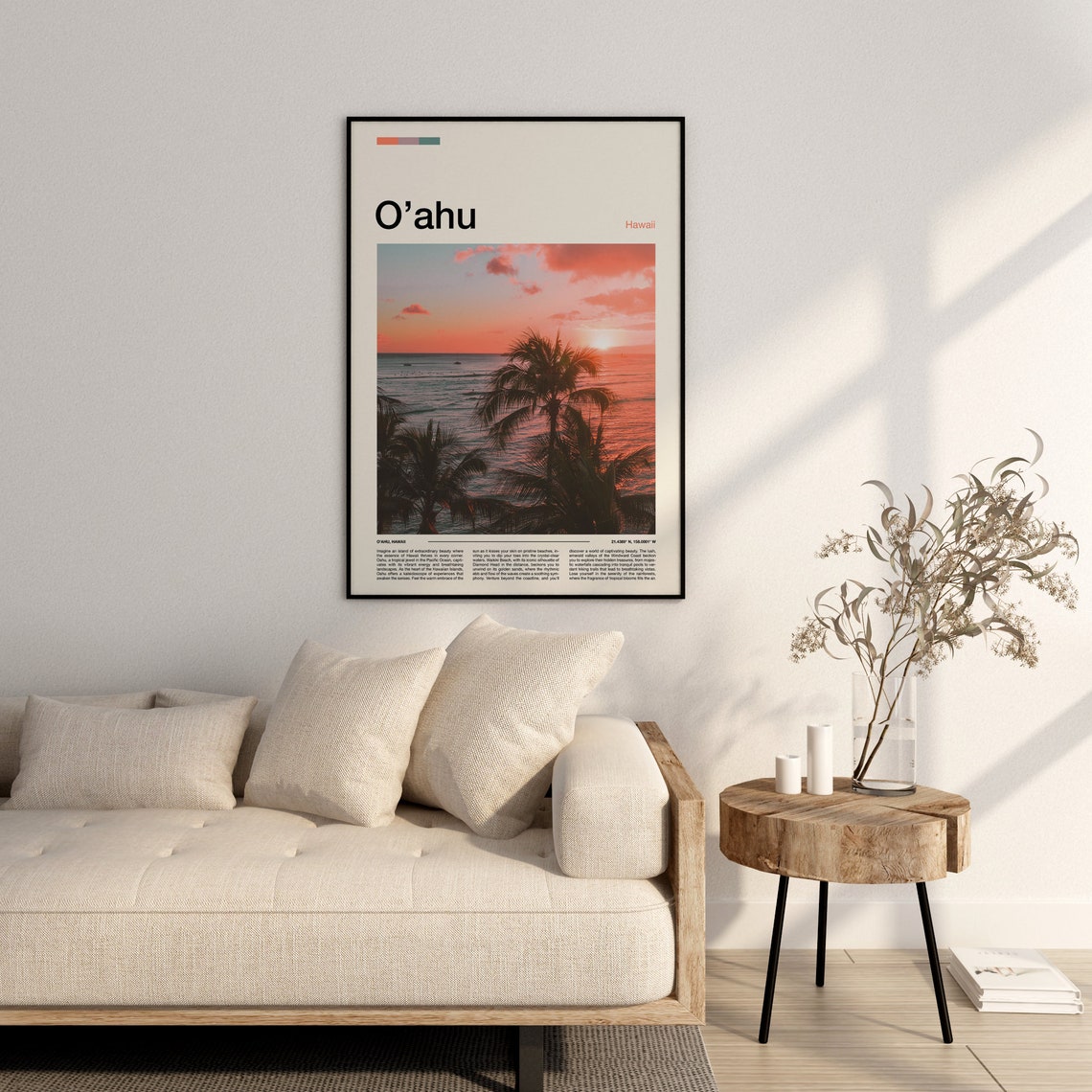 Oahu Hawaii Sunset Palm Trees Beach Tropical Photography Poster - Image 2