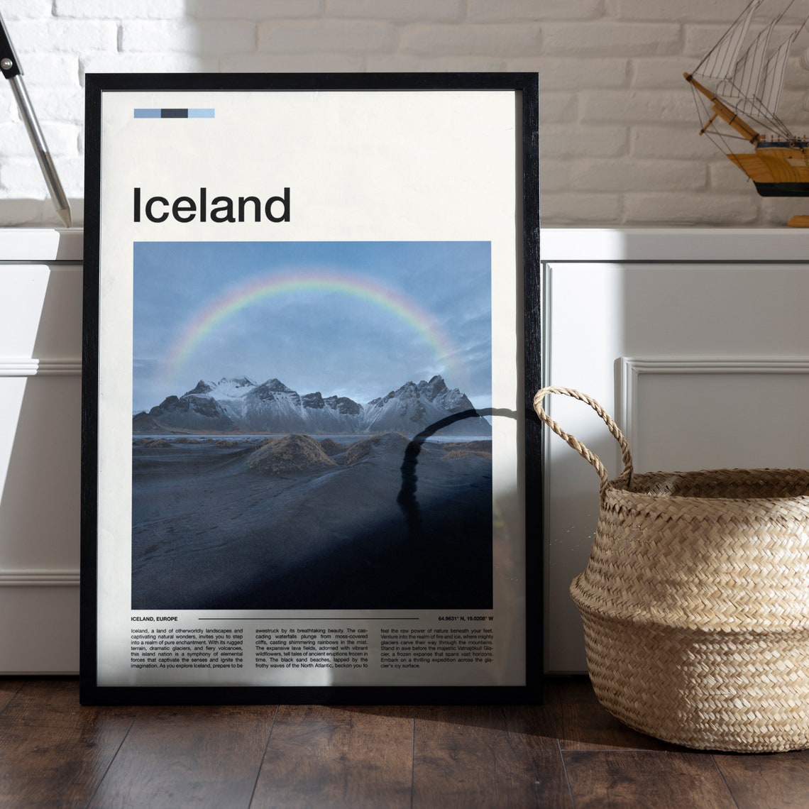 Iceland Rainbow Over Snow Capped Mountain Peaks Scenic Poster - Image 5