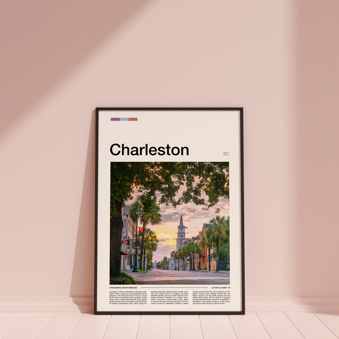 Charleston South Carolina Street Palm Church Sunrise View Poster - Image 4