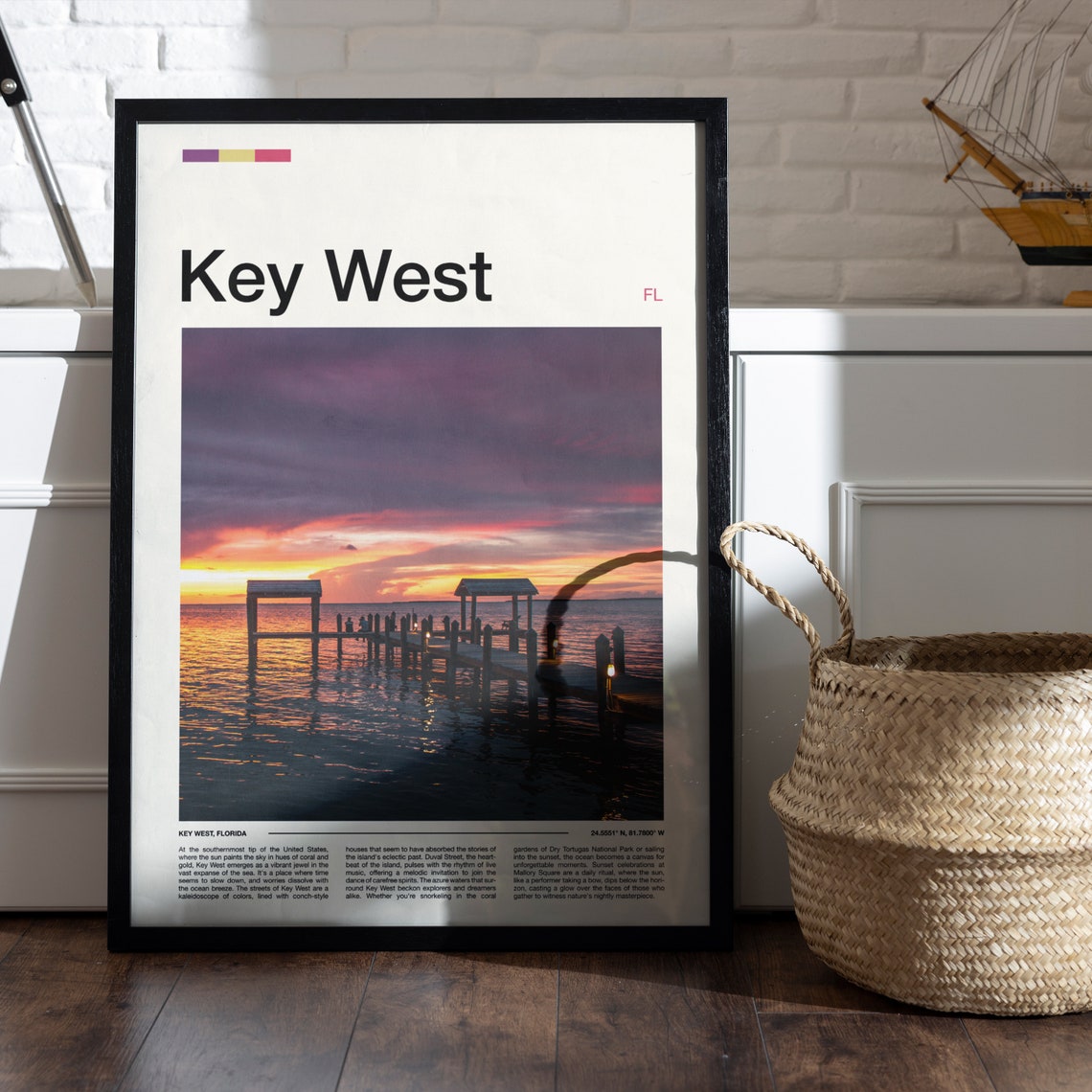 Key West Florida Tropical Pier Sunset Over Ocean Waves Poster - Image 5
