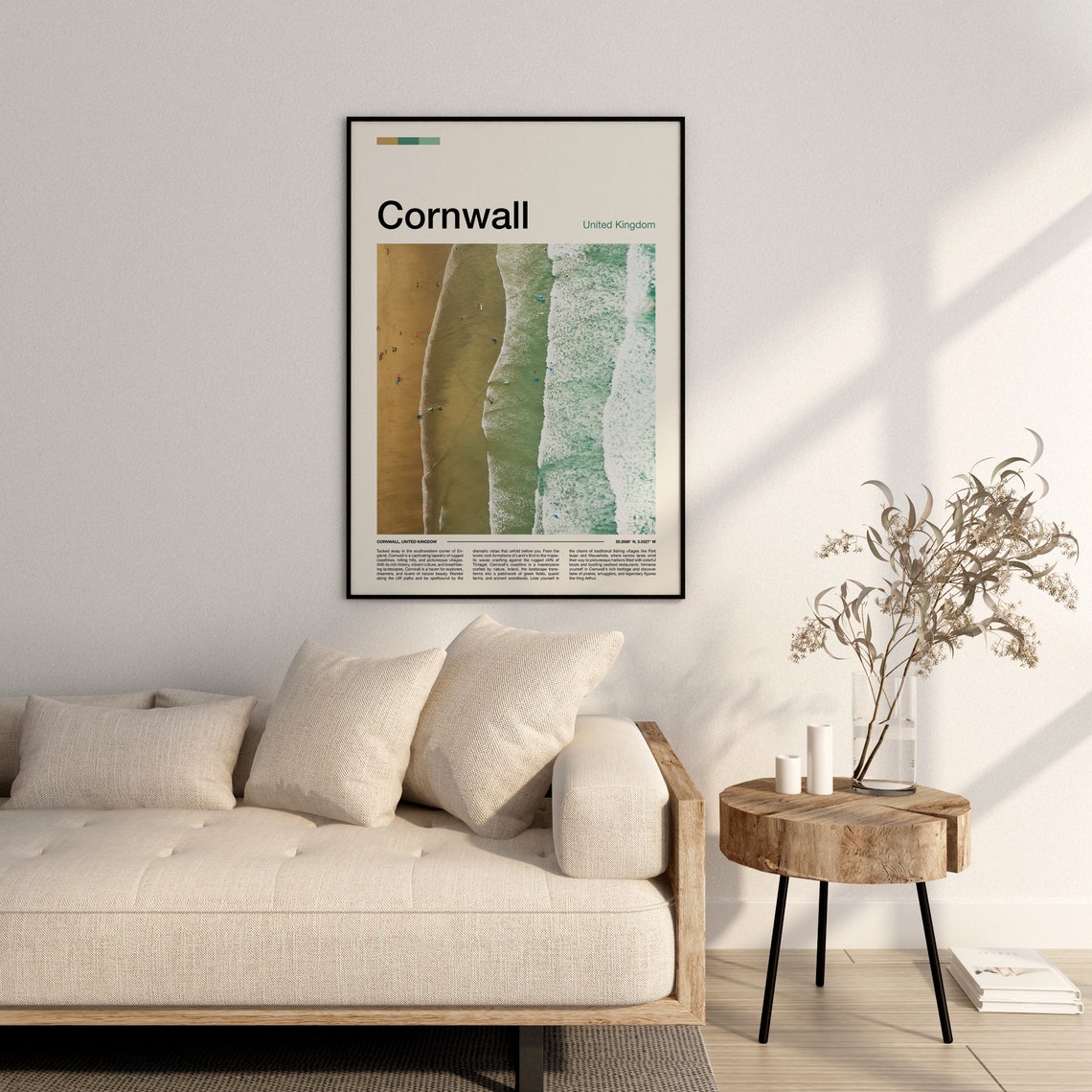 Cornwall United Kingdom Aerial Beach Waves Minimalist Travel Poster - Image 2