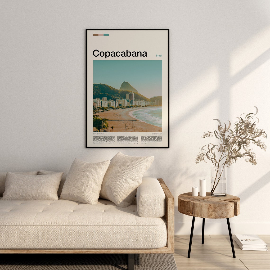 Copacabana Brazil Beachfront Skyline Dois Irmaos Ocean View Poster - Image 2