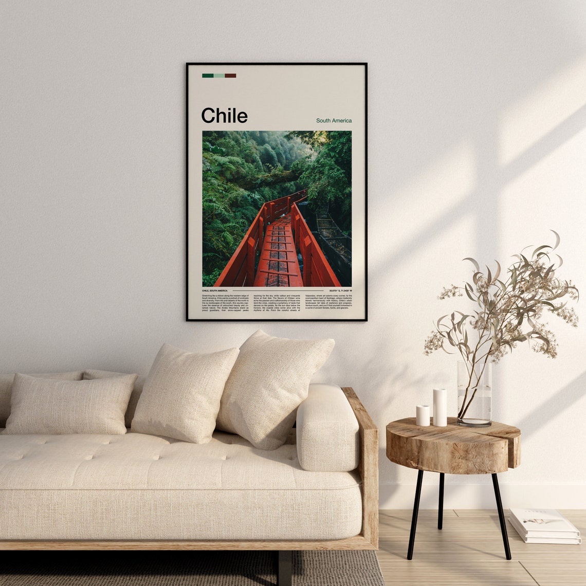 Chile Rainforest Red Wooden Bridge Lush Jungle Trail Travel Poster - Image 2