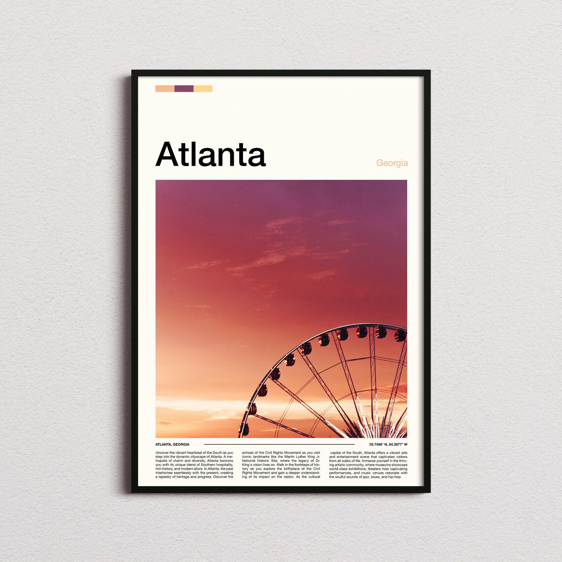 Atlanta Georgia Ferris Wheel Pink Sunset Minimalist Photo Poster