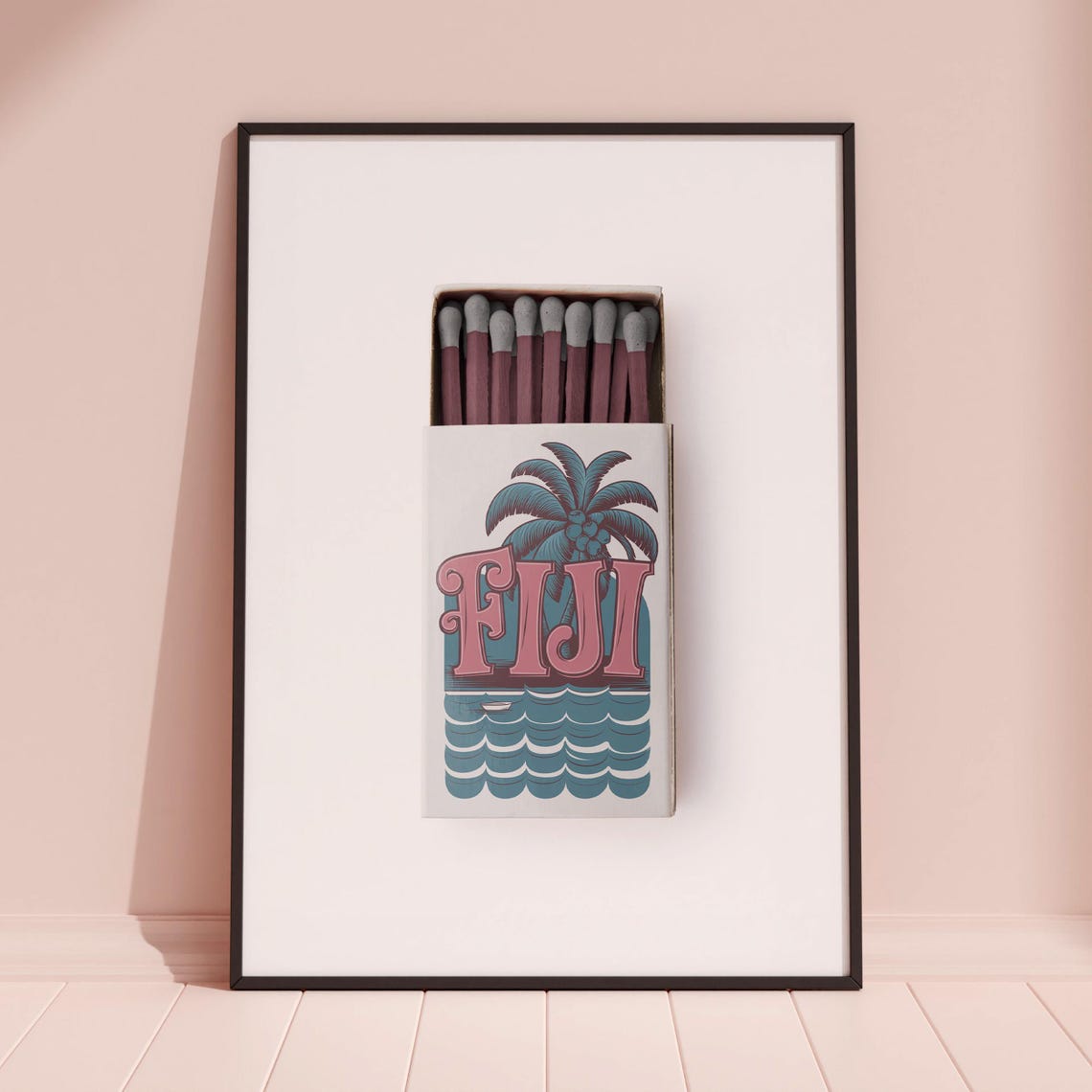Fiji Matchbox Palm Tree Waves Island Vintage Travel Art Poster - Image 3