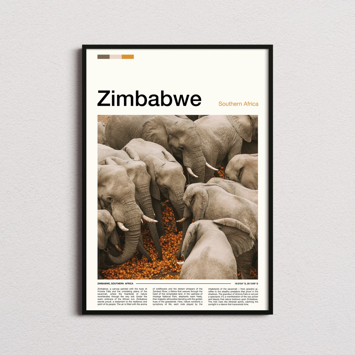 Zimbabwe Southern Africa Elephant Herd Safari Wildlife Poster