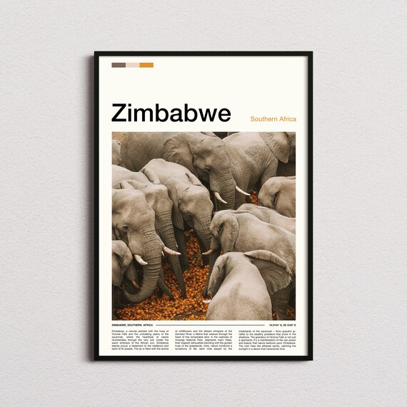 Zimbabwe Southern Africa Elephant Herd Safari Wildlife Poster