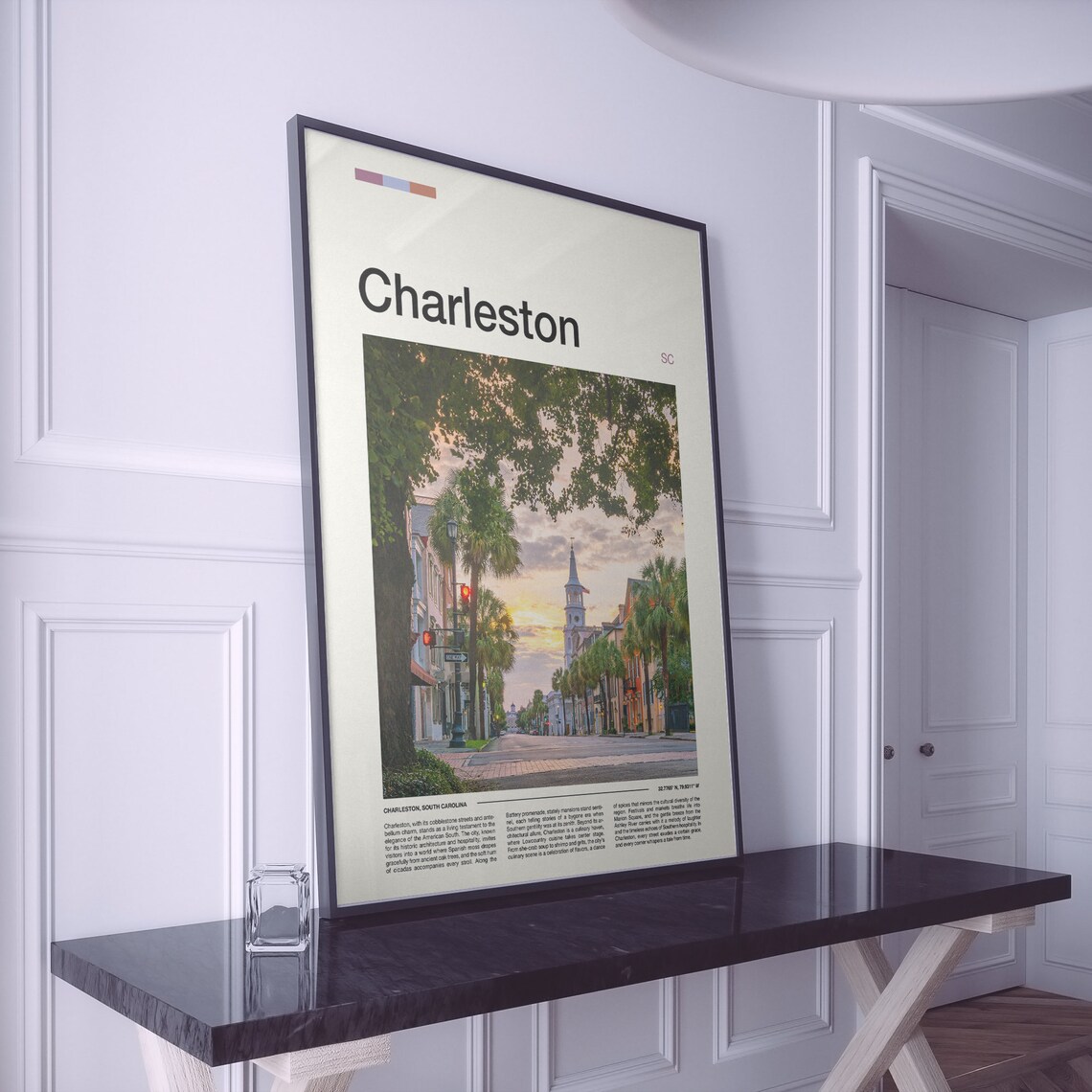Charleston South Carolina Street Palm Church Sunrise View Poster - Image 2