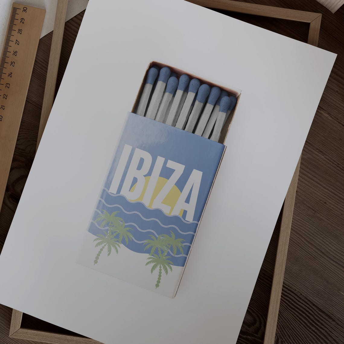 Ibiza Vintage Beach Matchbox Palm Sun Ocean Waves Retro Poster - Image 2