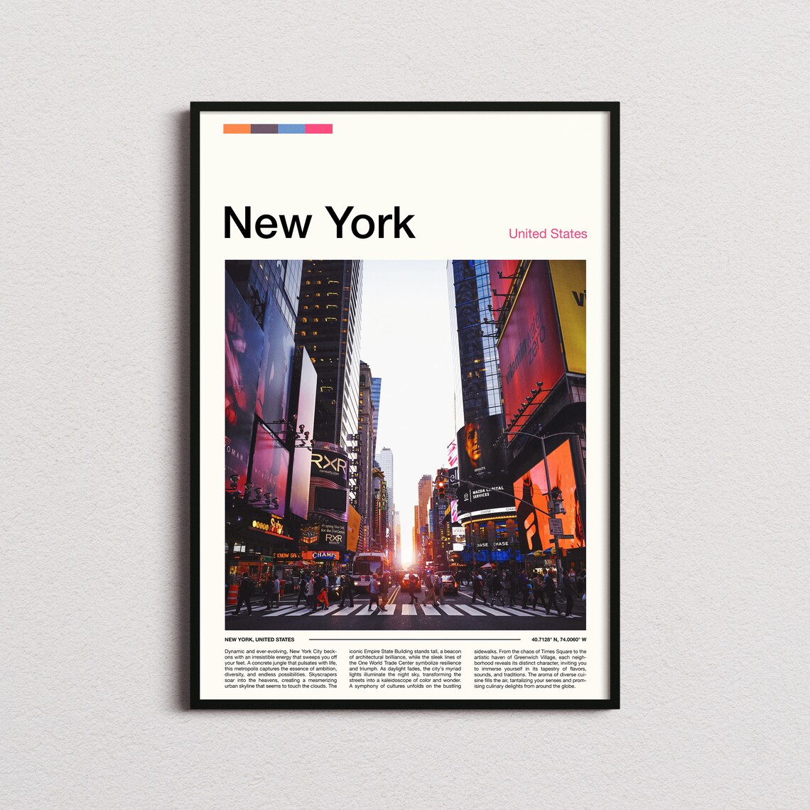 New York City Times Square Night Lights Editorial Travel Poster