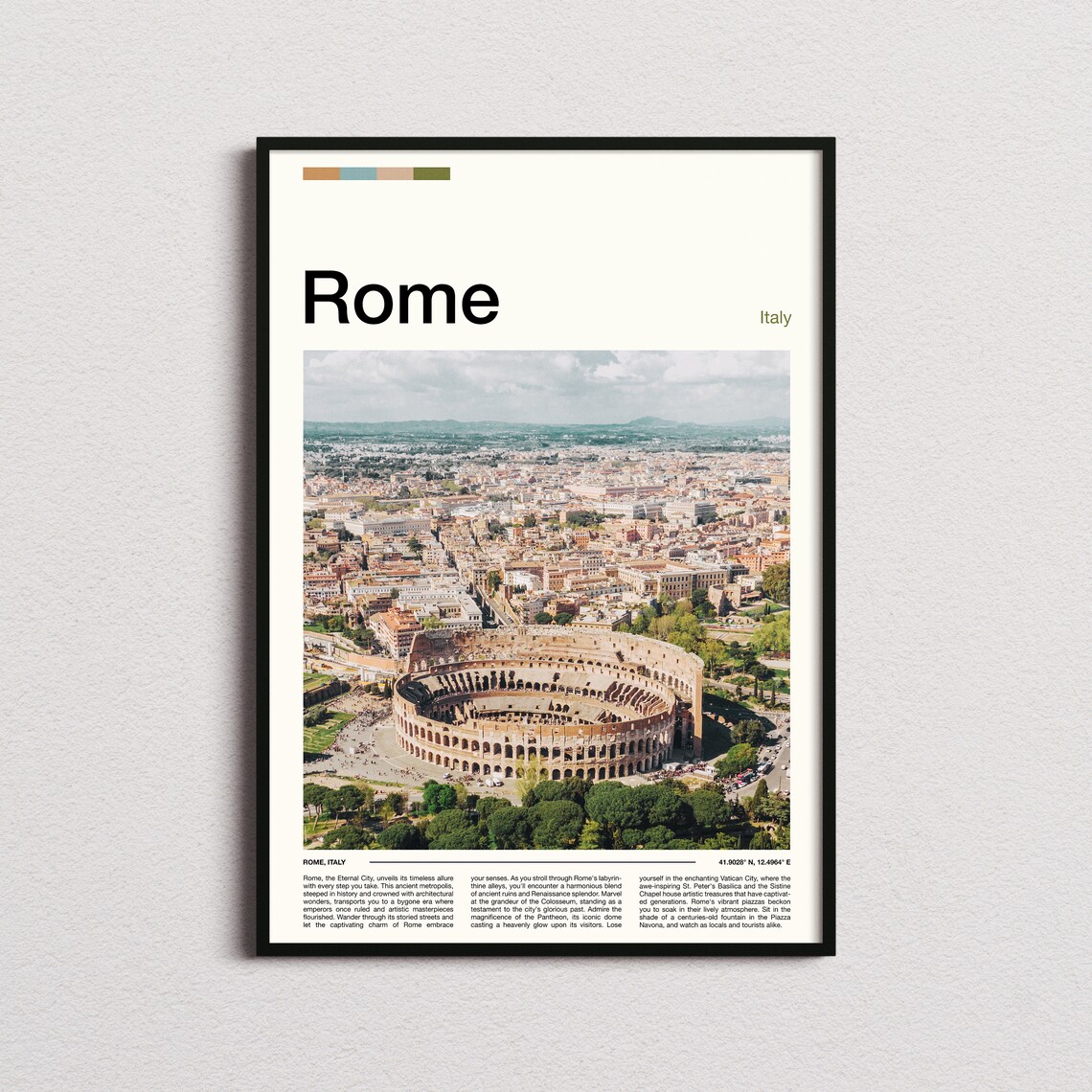 Rome Italy Colosseum Aerial View Ancient City Skyline Travel Poster