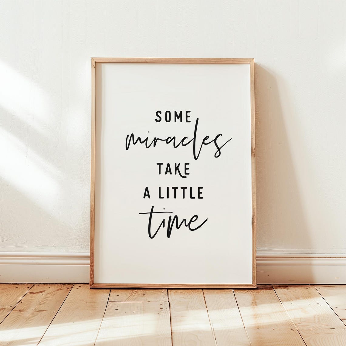 Some Miracles Take A Little Time Nursery Script Quote Wall Art - Image 3
