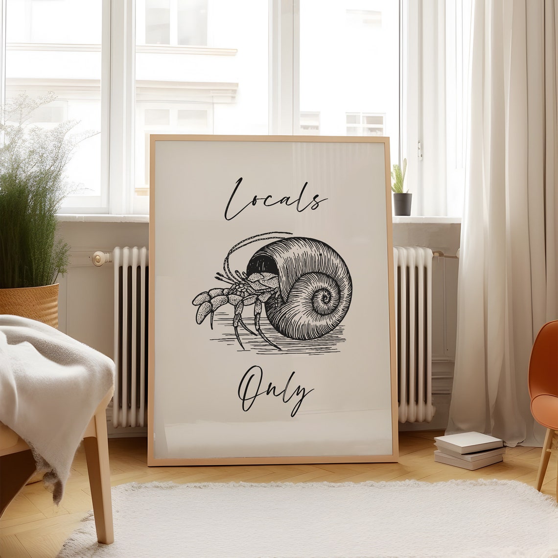 Locals Only Hermit Crab Sketch Vintage Coastal Beach House Poster - Image 3