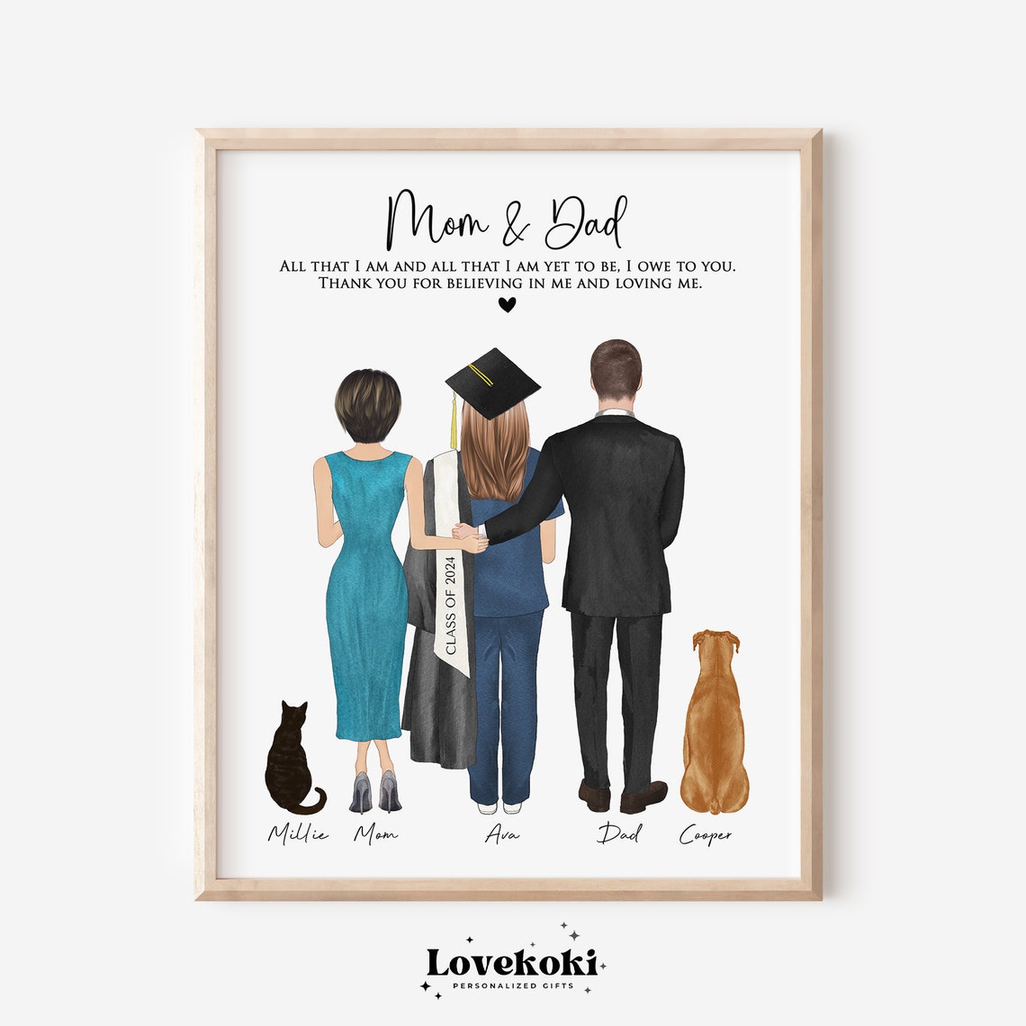 Nurse Graduate Girl With Parents Pets Poster Appreciation Gifts For Mom Dad Thank You Card Custom College Graduation 2025 Print