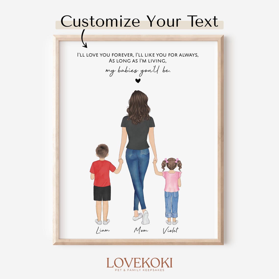 Mothers Day Gift For Mom From Daughter Son Personalized Wall Art Of Mother Daughter Custom Family Portrait Mum Kids Drawing Mom Birthday