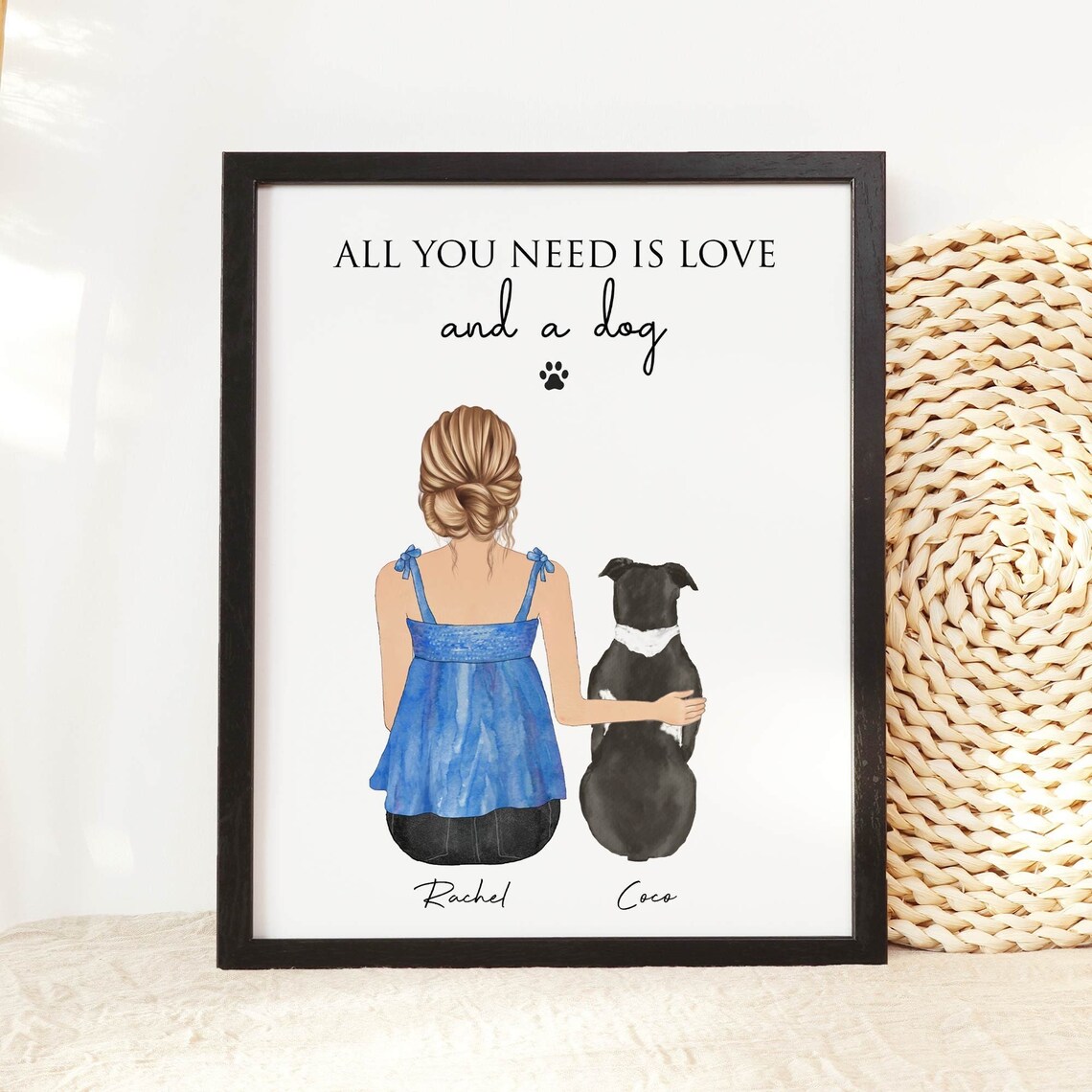 All You Need Is Love and a Dog Custom Pet Portrait Poster for Dog Moms