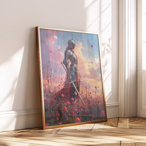 Dawn Knight Woman Sunrise Sword Fantasy Poster