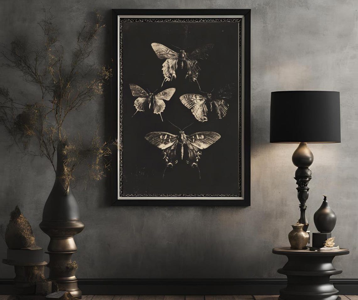Dark Butterfly Print Vintage Butterfly Art Black Butterfly Print Black Background Dark Wall Art Insect Poster Art Prints - Image 2