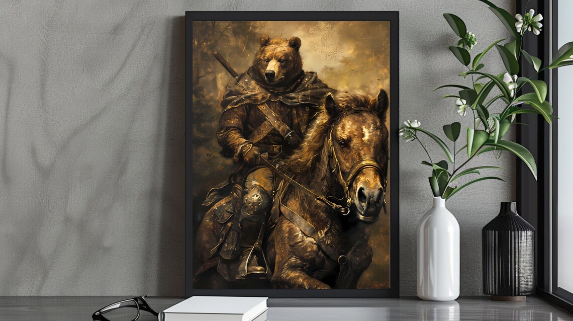 Epic Bear Warrior On Horseback, Medieval Art Print