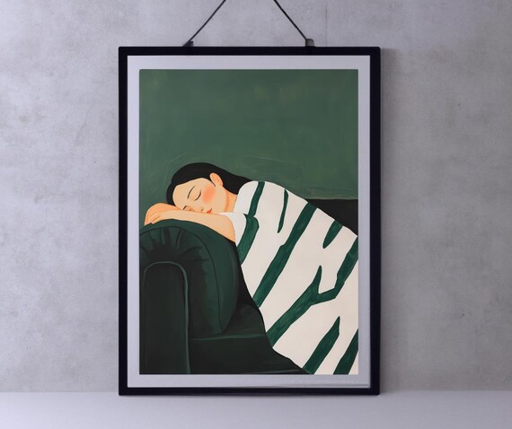 Emerald Green Abstract Woman Resting Minimalist Modern Art Poster