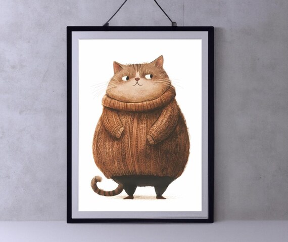 Chubby Brown Cat In Cozy Turtleneck Sweater Funny Pet Poster