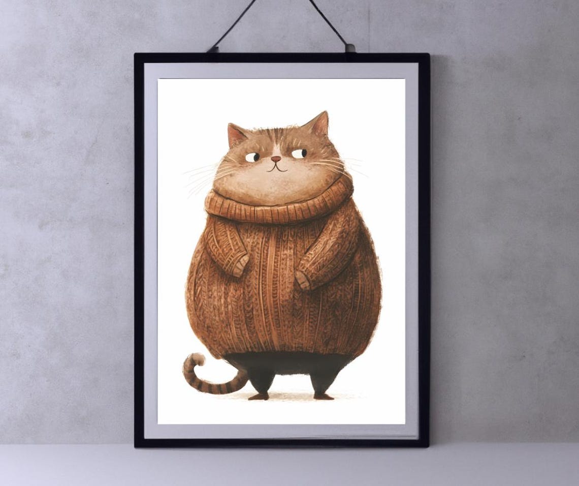 Chubby Brown Cat In Cozy Turtleneck Sweater Funny Pet Poster