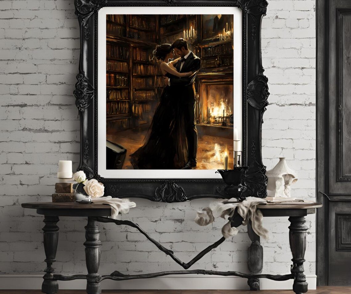 Lovers in Library, Dark Academia Gothic Art Print - Image 4