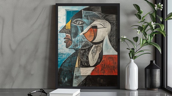 Abstract Cubist Portrait Art Print Modern Geometric Face Bold Contemporary Decor Colorful Expressionist Wall