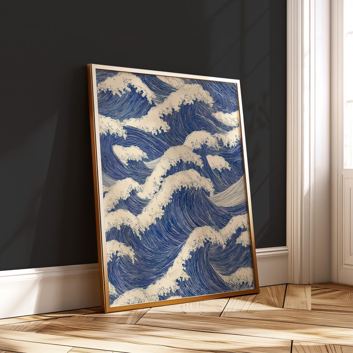 Japanese Ocean Waves Print Classic Blue Wave Poster Hokusai Inspired Wall Art Zen Coastal Decor