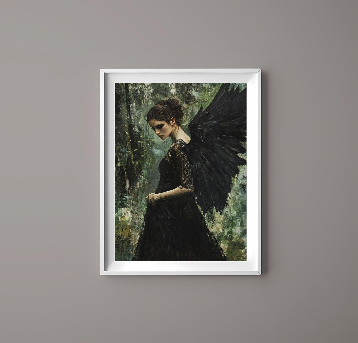 Dark Angel Woman With Black Wings Forest Gothic Fantasy Art Poster