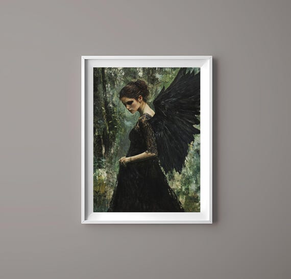 Dark Angel Art Gothic Woman With Black Wings Dramatic Fantasy Wall Art Gift For Her