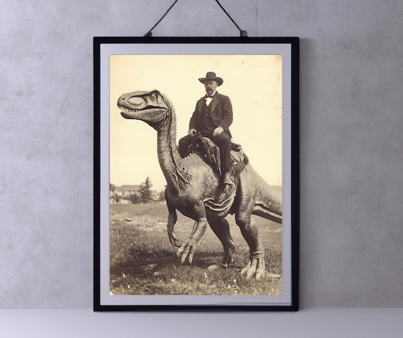 Dinosaur Cowboy Vintage Gothic Western Art Print