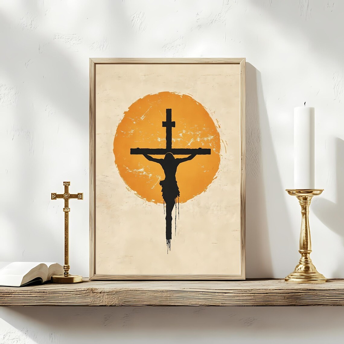 Modern Crucifix Silhouette, Minimalist Christian Art Print