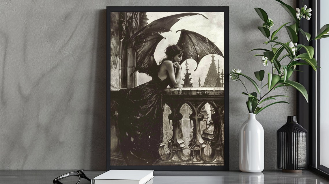 Gothic Bat Winged Woman Victorian Vampire Dark Fantasy Wall Poster