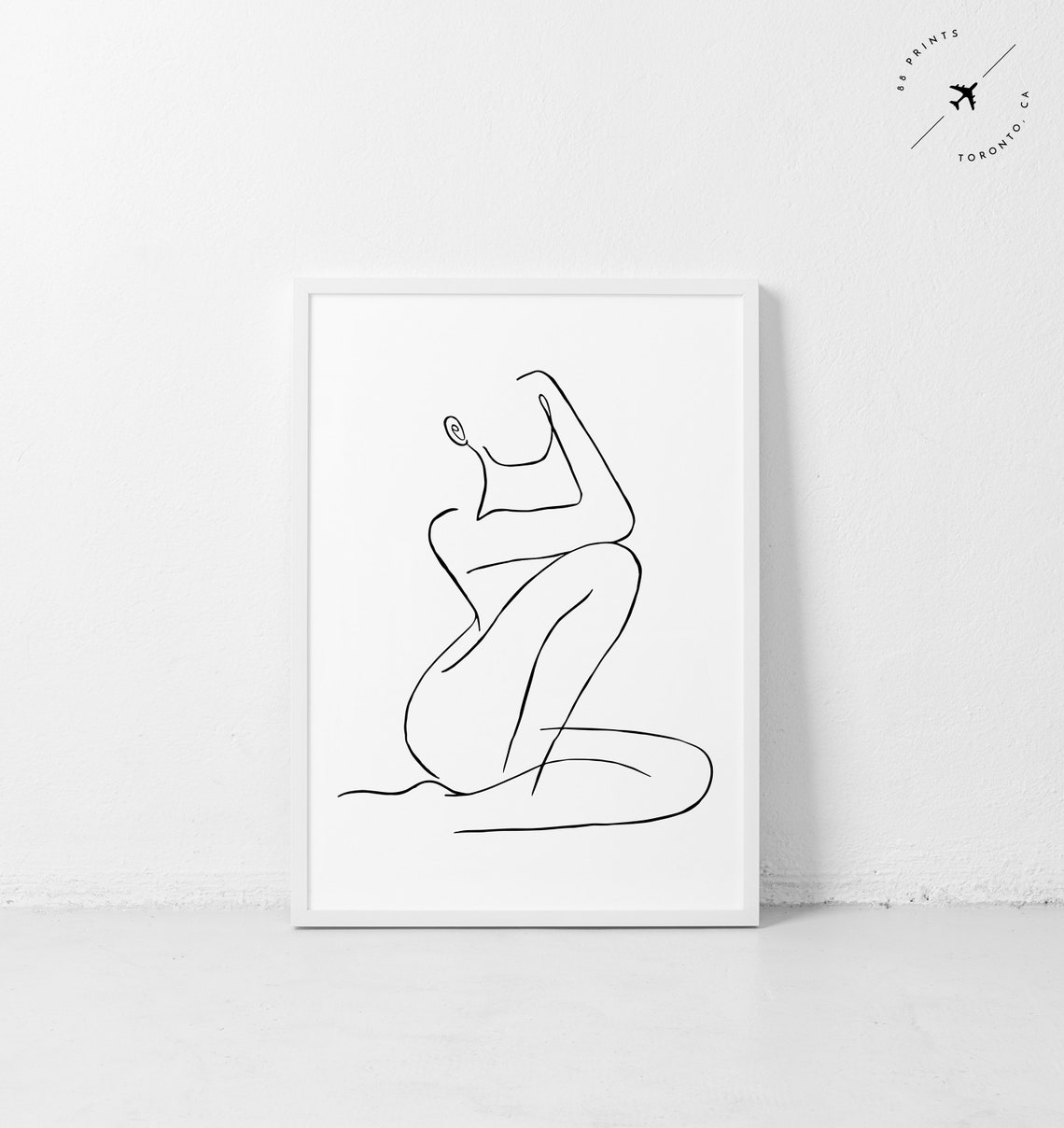 Seated Woman Figure One Line Art Black and White Minimalist Poster - Image 3