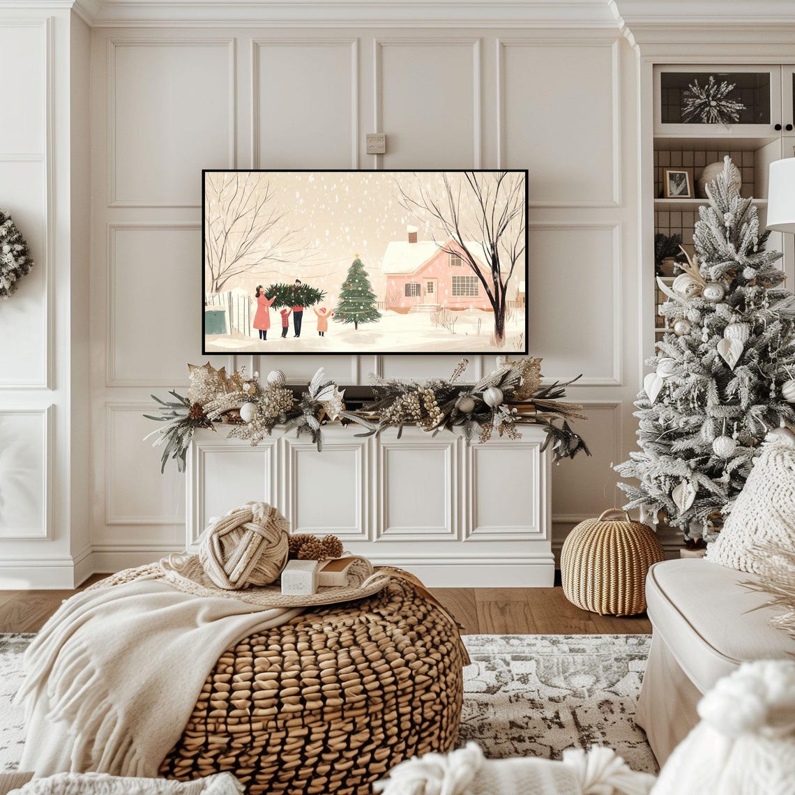 Winter Family Bringing Home Christmas Tree Frame Tv Holiday Poster - Image 2