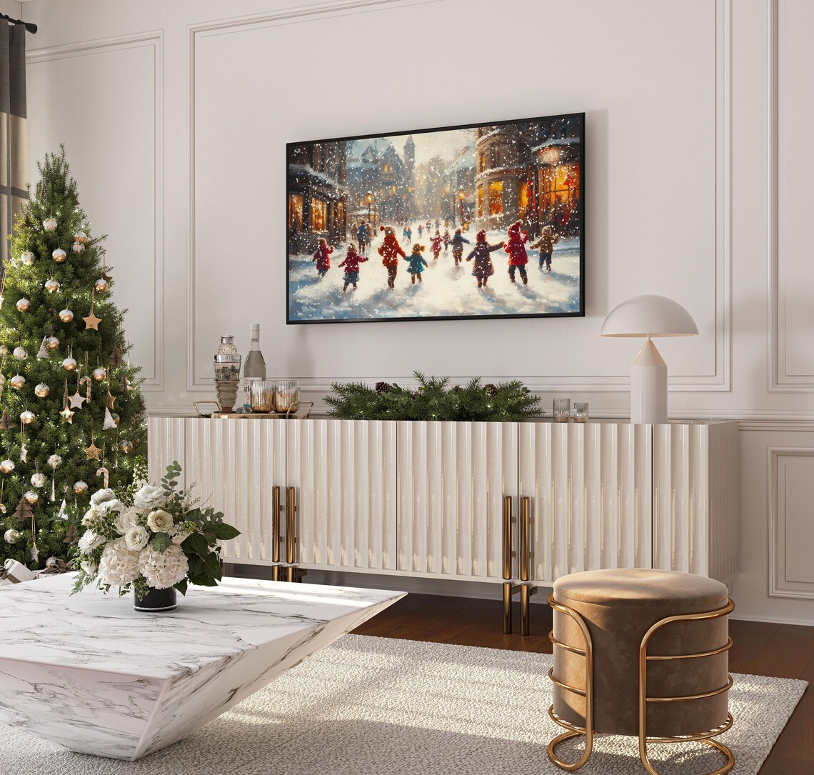 Snowy Village Street Children Christmas Frame Tv Holiday Poster - Image 4