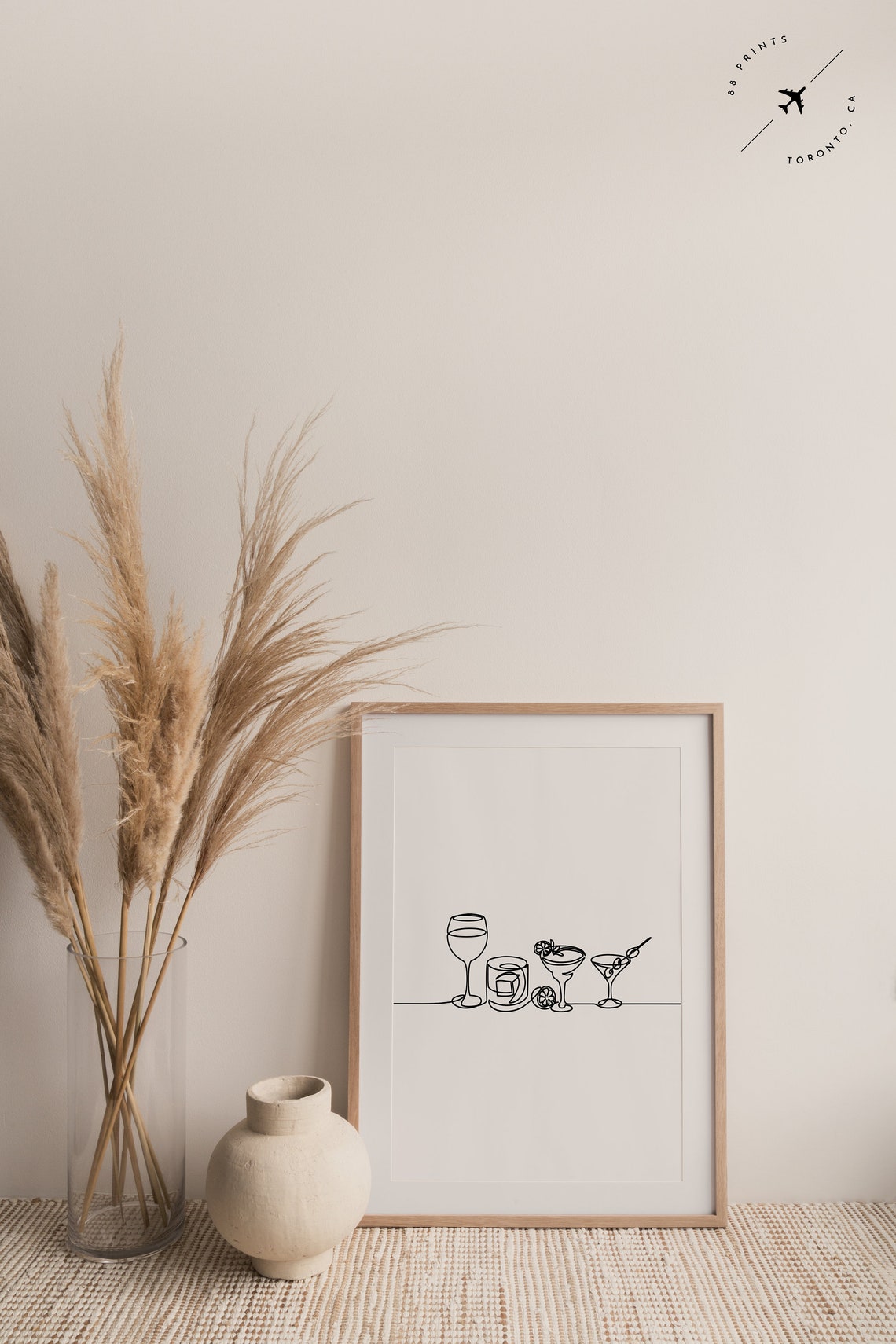 Cocktail Wine Martini Glasses Continuous Line Art Kitchen Bar Print - Image 2