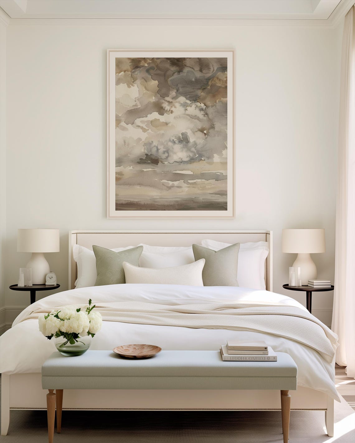 Neutral Beige Gray Watercolor Cloudscape Abstract Sky Painting Poster - Image 2
