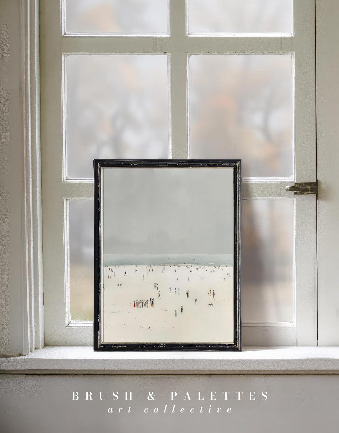 Tiny Figures On Vast Pale Beach Minimalist Coastal Art Print - Image 3