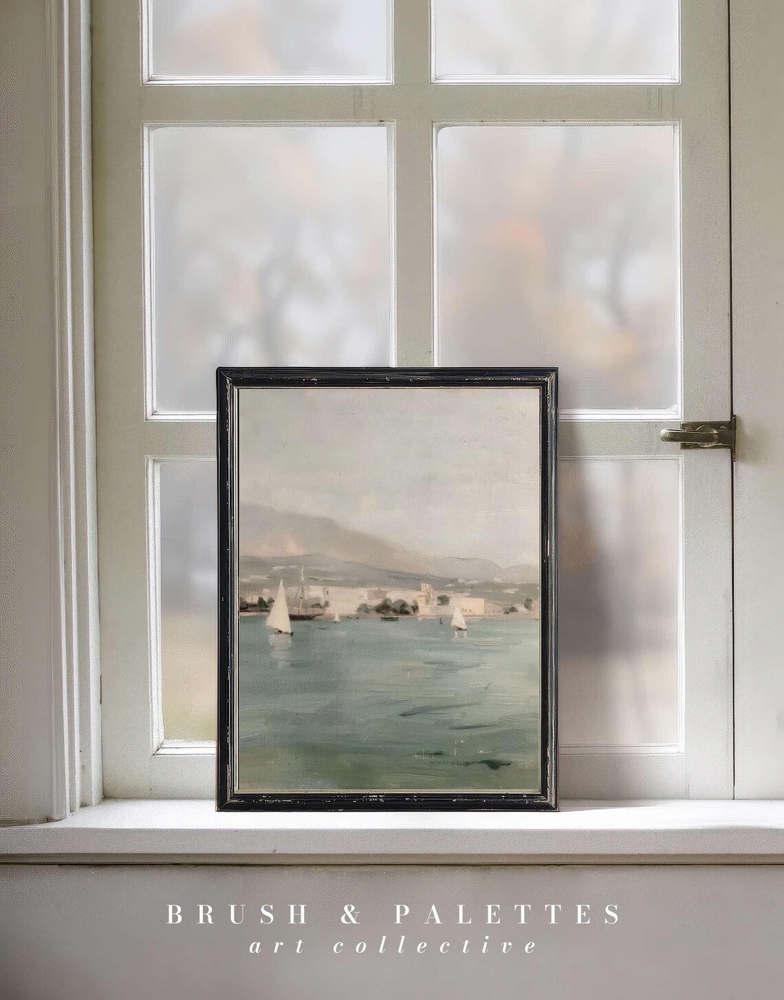 Harbor Sailboats Coastal Oil Painting Soft Pastel Sea Wall Art - Image 3