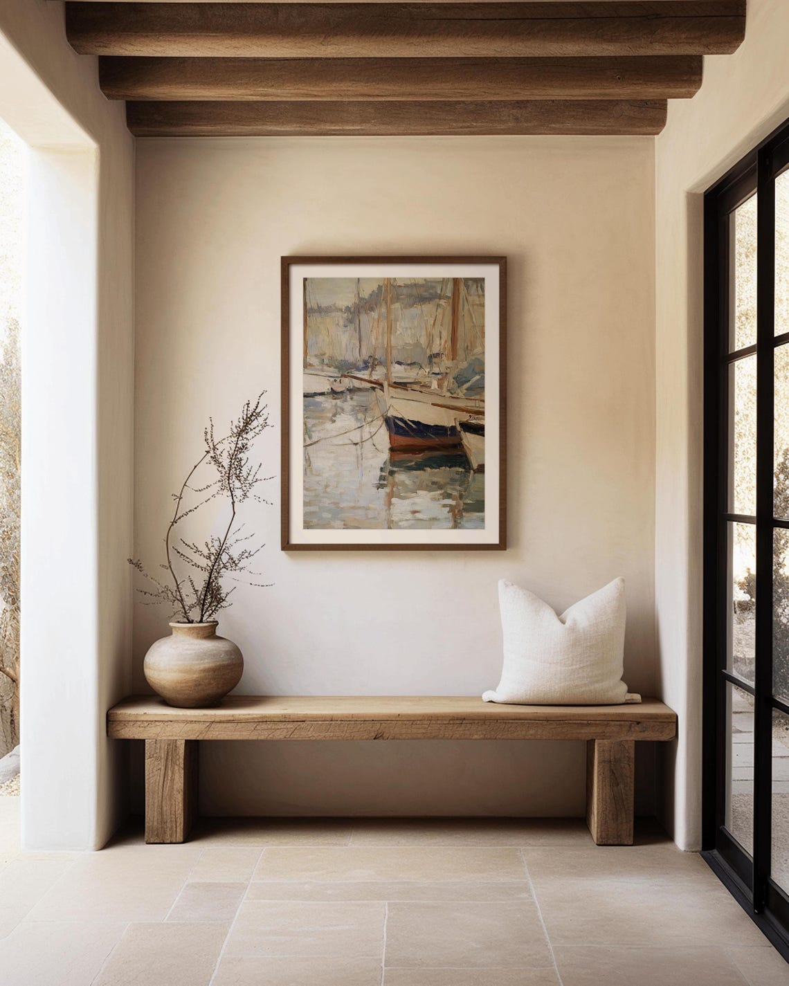 Harbor Boats Impressionist Painting Calm Water Reflections Poster - Image 2